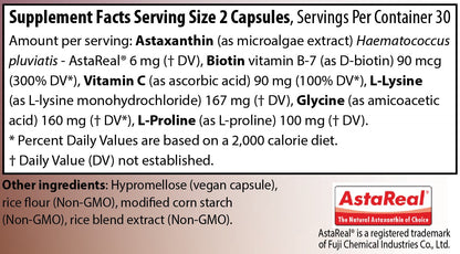 AIM BioVivify supplement label with Astaxanthin, Biotin, Vitamin C, L-Lysine, and L-Proline.
