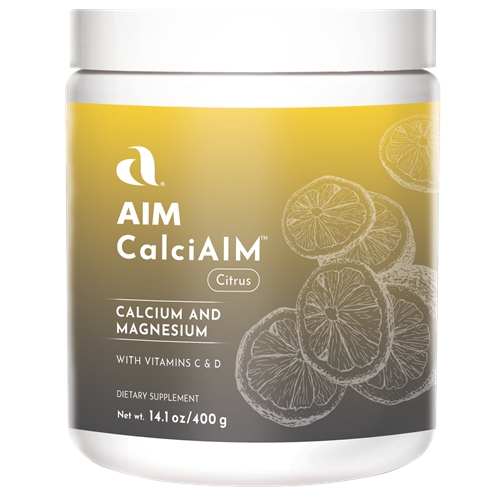 AIM CalciAIM dietary supplement including calcium, magnesium, vitamin C, and vitamin D with a great citrus flavor.