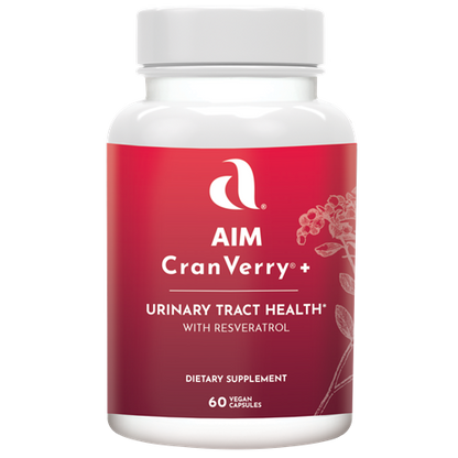 AIM CranVerry dietary supplement bottle for urinary tract health with resveratrol.