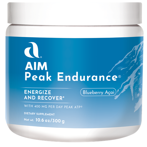 AIM Peak Endurance dietary supplement for energy and recovery with 400 mg of Peak ATP.  Also  including  B1 -thiamin, B2 - riboflavin , B3 - niacinamide, B5 - calcium, B6 - pyridoxine hydrochloride, B12 - methylcobalamin, and vitamin C - calcium ascorbate