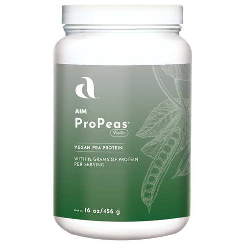 AIM ProPeas vegan pea protein powder, including Alanine, Arginine, Aspartic Acid, Cystine, Glutamic Acid, Glycine, Histidine, Isoleucine, Leucine, Lysine, Methionine, Phenylanlanine, Proline, Serine, Threonine, Tryptophan, Tyrosine, and Valine.