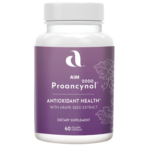AIM Proancynol 2000 dietary supplement for antioxidant health with vitamin A, Selenium, green tea extract, Rosemary extract leaf, Grape seed extract, N-acetyl-L-cysteine, alpha lipoic acid, tomato extract fruit.