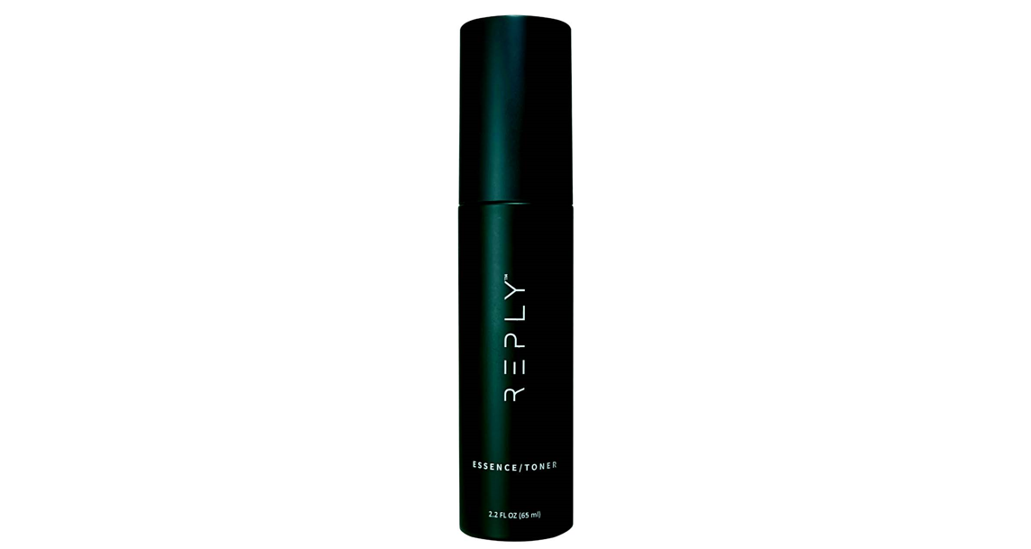 Black cylindrical bottle of REPLY - Essence/Toner.