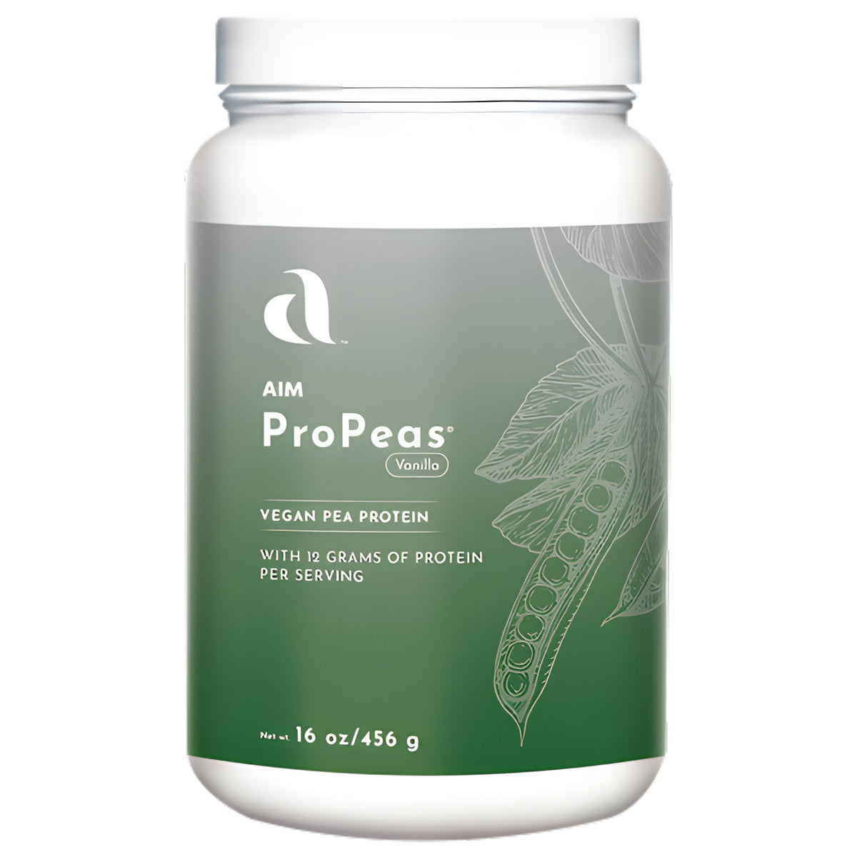 AIM ProPeas Vanilla vegan pea protein powder, 12 grams of protein per serving, 16 oz container